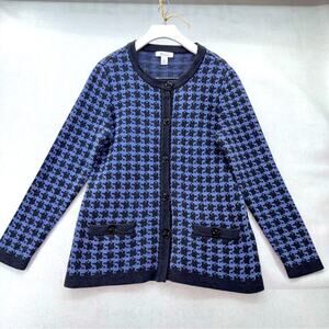 EUC Woman’s The Tog Shop Cornflower Blue & black Cardigan Sweater S